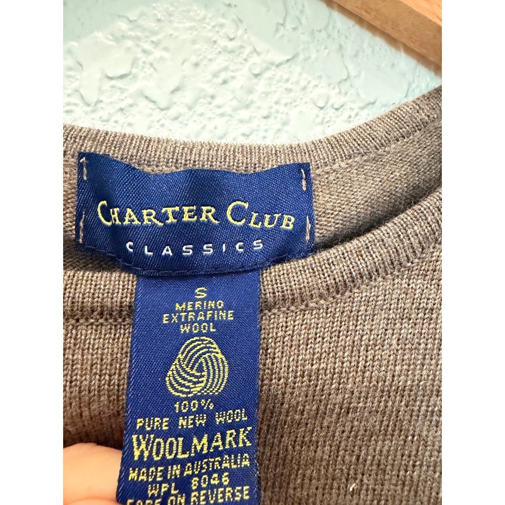 Brown‎ Merino Extrafine Wool Crew Neck Sweater S Luxury Minimalist Fisherman - Picture 6 of 8